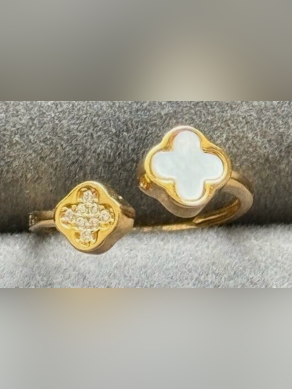 Rachel Zoe Sterling Silver 925 Gold Plated Double Clover Ring - USA Size 7.5